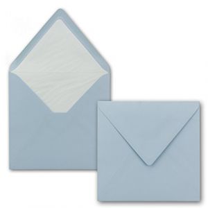 Lot de 25 enveloppes carr&eacute;es, 16 x 16 cm, bleu clair, avec doublure en soie blanche, sans fen&ecirc;tre et &agrave; collage humide, pour cartes d'invitation au mariage et anniversaire (GUSTAV NEUSER GmbH, neuf)