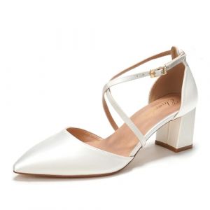 Elivandon J1586 Pour Femme Satin Pointe Effil&eacute;e Talon Moyen Soir&eacute;e Sandales 6cm Carr&eacute; Talon Nuptiale F&ecirc;te Mariage Escarpins Avec Longue Bride Couleur Ivoire,Taille 42 EU (8 UK) (Marry U, neuf)