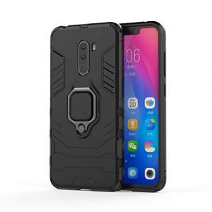 Coque Xiaomi Pocophone F1, MHHQ 2 en 1 Armour style robuste hybrides double couche Armure Defender TPU + PC Hard coques Case Cover avec Support Magn&eacute;tique Car Mount pour Xiaomi Pocophone F1 -All Black (mhhq, neuf)