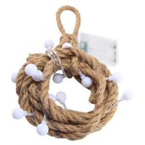 DIYEAH Guirlande Lumineuse LED &agrave; Globes en Corde de Jute 3 M&egrave;tres 20 LED D&eacute;coration Int&eacute;rieure et Mariage Guirlande Suspendue &agrave; Piles pour Chambre et F&ecirc;te (Second Speed SS, neuf)