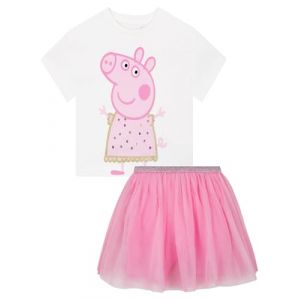 Peppa Pig T-shirt Fille Et Jupe, 2 Pi&egrave;ces Ensemble Tshirt Et Tutu Enfant, Vetement Fille, Rose 3-4 Ans (Character FR, neuf)