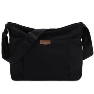 Kasgo Sac Bandoulière Homme Femme, Multi-poches Léger Sac à Main Femme Bandoulière en Toile 14 Pouces Sac Besace Sacoche Cartable avec Poches latérales pour Travail École Voyage Noir (KASGOSHOP, neuf)