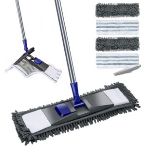 MASTERTOP Balai à Plat en Microfibre Rotatif à 360° Vadrouille Serpillère Plate en Chenille avec Manche en Métal pour Nettoyage de Sol Sec & Humide avec 4 Tampons en Total (MASTERTOP, neuf)