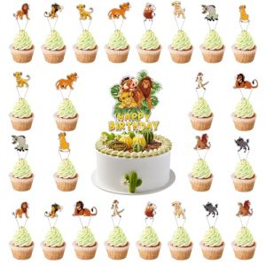 Deco Gateau Le Roi Lion, 25 Pi&egrave;ces D&eacute;coration Cupcake, Decoration Gateau Anniversaire Enfant, Roi Lion Happy Birthday Deco Gateau, Th&egrave;me Anniversaire D'enfant Fournitures De F&ecirc;te (MaleFire, neuf)