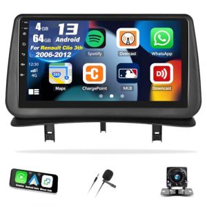 [4G+64G] Android 13 Autoradio pour Renault Clio 3th 2005-2014, Autoradio avec écran Tactile IPS de 9 Pouces (1280 x 720 Pixels) intégrant CarPlay, Android Auto, BT, DSP/GPS, WiFi + caméra de recul (xinshunhangdianpu, neuf)