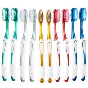 WLLHYF Lot de 10 brosses &agrave; dents extra douces pour gencives sensibles, portable, &agrave; poils ultra propres, pour adultes, enfants, personnes &acirc;g&eacute;es (dor&eacute;, argent&eacute;, bleu, rouge, vert) (chuhua, neuf)