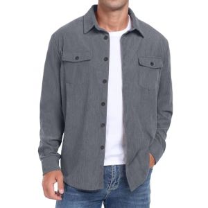 QIXING Chemise boutonn&eacute;e en velours c&ocirc;tel&eacute; &agrave; manches longues pour homme - Veste de camionneur d'automne et d'hiver avec poches &agrave; rabat, gris, S (shangguanguk, neuf)