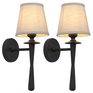 Pathson Paire Vintage Applique Murale Int&eacute;rieure Lin, C&acirc;bl&eacute; Lampe de Chevet avec Abat Jour en Tissu, Luminaires Muraux pour Chambre &agrave; Coucher Salon (Noir) (Pathson (Europe), neuf)