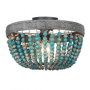 FIRVRE Lustre Bleu Perle de Bois Naturel Pendentif Boh&egrave;me Vintage Rustique Boho Beachy Plafonnier Lustre en Bois de Ferme Pour Cuisine Couloir Entr&eacute;e Chambre Salon D&eacute;coration (FIRVRE House, neuf)