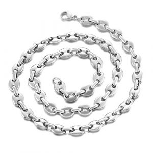AFSTALR Chaine pour Homme Collier Grain De Caf&eacute; Homme Femme Acier Inoxydable Massif Maille Argent 61-11mm (AFSTALR, neuf)