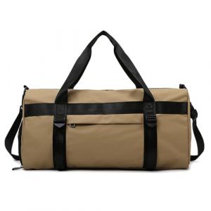 Vllcsla Sac de Sport Grande Capacité de Yoga, 50x25x25 cm, avec Poche Humide, Compartiment Chaussures, Sacs de Sport Homme Femme Gym Duffel Bag, Sac de Voyage Weekend Rond Léger, Hydrofuge, Kaki (Eco Memos, neuf)