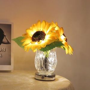 GUANSHAN Tournesol Vase Lampe De Table Belle Lampe De Chevet En Verre Led Petite Lampe De Nuit Fleur D&eacute;coration Cadeau Chambre &agrave; Coucher, Salon (LIUNIAN TRADING, neuf)