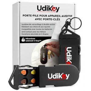 Bo&icirc;te de Rangement Porte-Cl&eacute;s Piles Appareils Auditifs 10 13 312 - &Eacute;tuis &agrave; Piles UdiKey Voyages Travail - Portable avec 6 Compartiments 36x85x16mm - Ouverture Rapide Fermeture S&eacute;curis&eacute;e Coque Antichoc (Eurocali, neuf)