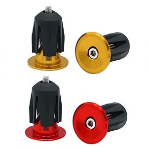 QitinDasen 2 Paires Bouchons d'Extr&eacute;mit&eacute; de Guidon de V&eacute;lo, Bouchons de Poign&eacute;e de Guidon en Aluminium, pour V&eacute;lo de Route, VTT, BMX (Dor&eacute; + Rouge) (FULARR-FR, neuf)