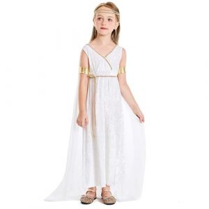 Robe de déesse Grecque pour Les Enfants, Polyester Blanc Grec Grec Costume Athena to Toga Romain Greek Robe Halloween Costumes Cosplay Accessoires grecs Accessoires Grec Grec Robed Tenue Set m (enshishiKuiMaoShangMaoyouxiangongsi, neuf)