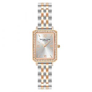 VICTORIA HYDE Montre rectangulaire pour femme - Cadran vert - Montre à quartz analogique avec bracelet en acier inoxydable, Slive-blanc, Moderne (Victoria-Hyde, neuf)