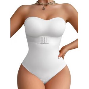 FEOYA Body Sculptant Femme Invisible Push Up Bodysuit Shapewear Body Gainant Femme Ventre Plat Sans Bretelles Invisible Body Sculptant avec Rembourrage Amovible et Bretelles Blanc L (GAOCHENGEU, neuf)