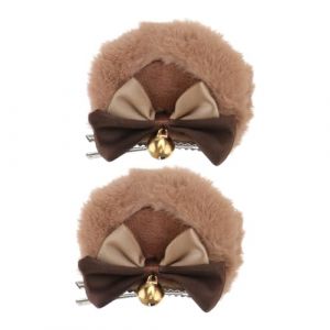 WOFASHPURET Accessoires de Cheveux D&eacute;coratifs Peluche Barrettes &agrave; Double N&oelig;ud Oreilles Ours Coiffes Cosplay Soubrettes (Leiyun, neuf)