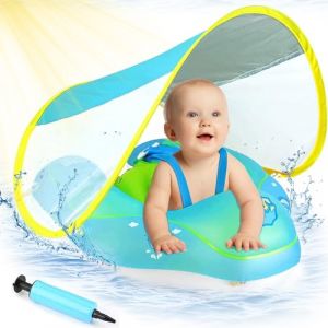 ANSTEN Bouee Bebe avec Pare Soleil,Bouee pour Bebe,Bouée Bébé Gonflable Piscine Bouee Bebe 1 an Bouée Enfant Bouee Bebe 3 Mois-12 Mois (Bleu) (ZXTREE EU, neuf)