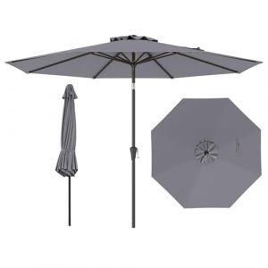 COSTWAY Parasol de Jardin Exterieur Ø 303 cm, Parasol Balcon avec Inclinaison à Bouton-Poussoir, Double Toit, Manivelle, Loquet de Sécurité, 8 Baleines, Grand Parasol pour Jardin Piscine Plage (Gris) (FDS GmbH, neuf)