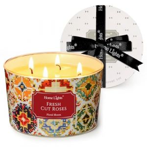 HomeLights Bougies parfum&eacute;es &agrave; 4 m&egrave;ches - Bougie en cire de soja 18 oz, textures naturelles boh&egrave;mes, d&eacute;coration d'int&eacute;rieur et cadeaux de pendaison de cr&eacute;maill&egrave;re, roses fra&icirc;chement coup&eacute;es (LanThai, neuf)