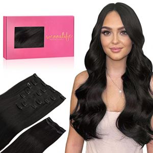 WENNALIFE Extension a Clip Cheveux Naturel, 150g 35cm 9pcs Noir Naturel Extension Cheveux Naturel Humain Remy Extension Cheveux Naturel Clip Humains Vrai Extension Clip Cheveux Naturel (wennalife-FR, neuf)