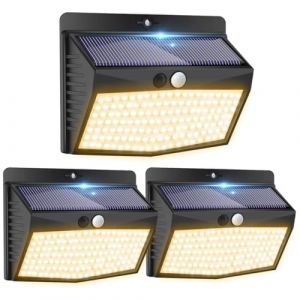 Peasur Lampe Solaire Ext&eacute;rieur Blanc Chaud [Lot de 3 de 138 LED] Lumiere Solaire Exterieur 3 Modes Sans Fil Lampe Solaire D&eacute;tecteur de Mouvement Eclairage Exterieur Solaire Etanche pour Jardin D&eacute;co (Peasur-EU, neuf)
