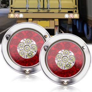Ygmylandbb LED Feu de Freinage Feu, Une paire de 4 pouces rondes 16 LED camion remorque arrêt de frein tourner feu arrière anneau chromé double couleur, 12V/24V Lot de 2 (Rgu123, neuf)