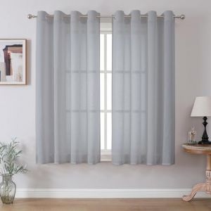 CUCRAF Rideau Voilage Bleu-Gris 140L X 175H cm (2 Panneaux), Lin Look Couleur Unie Rideaux pour Salon et Chambre &agrave; Coucher (QIJU HOME, neuf)