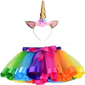 Afufu Deguisement Enfant Fille, Jupe Tutu en Ruban Arc-en-Ciel pour Les Filles, Costumes de Ballets avec Bandeau, Cosplay Princesse pour Fête d'anniversaire Halloween Robe 2-7 Ans (AIMU EU, neuf)