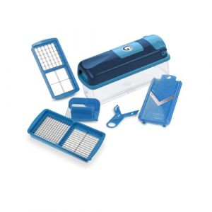 Genius Nicer Dicer Smart Coupe-légumes 6 pièces Mandoline Cuisine Trancheuse pour râper en dés, salade, fruits hachoir manuel, récipient de 800 ml, bleu (Genius GmbH, neuf)