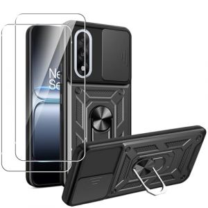 MEMELOKA Coque pour OnePlus Nord 5 5G avec Verre Trempé, Housse de Protection Militaire Anti-Rayures + Support Métallique Rotatif à 360°, Antichoc Coque avec Lentille Coulissante Couverture, Noir (YDX-FIRST, neuf)