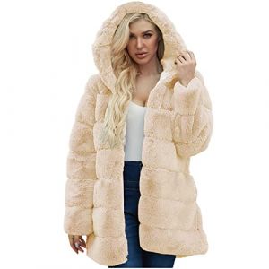 AEGJEGVD Femme Manteaux et Vestes en Fausse Fourrure Veste en Fausse Fourrure Manteau de Dessus en Peluche &agrave; Capuche Manteau de Fourrure d'hiver Manteau Femme Polaire Coat Jacket Costumes et Vestes (⭐⭐⭐⭐⭐AEGJEGVD⭐⭐⭐⭐⭐, neuf)
