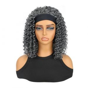 Perruque bandeau sans colle de 10 pouces, cheveux humains crépus bouclés for femmes noires, perruque brésilienne Remy entièrement fabriquée à la machine, perruque bandeau bouclée(Gris) (hairongshangdian, neuf)