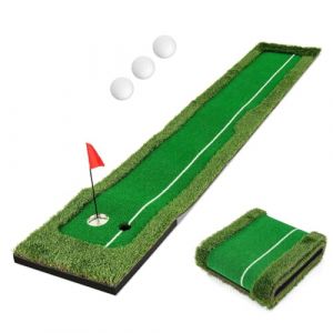 COSTWAY Tapis de Putting Entraînement Golf de 300 cm, Golf Putting Gazon Artificiel avec 3 Balles de Golf et 2 Tailles de Trou pour Fête, Tapis d'Entraînement pour Intérieur/Extérieur (FDS GmbH, neuf)