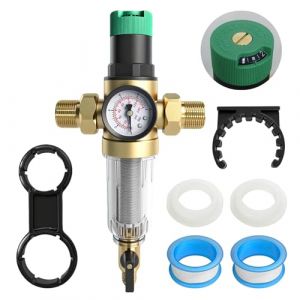 R&eacute;ducteur de pression d'eau 3/4", r&eacute;gulateur de pression d'eau avec manom&egrave;tre et filtre &agrave; tamis, r&eacute;ducteur de pression d'eau en laiton avec raccords, s&ucirc;r et durable, pour r&eacute;guler la pression de l'eau (Aiqianfu, neuf)