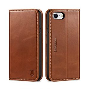 Shieldon Coque pour iPhone SE 2022 5G, Coque pour iPhone SE 2020, Etui Portefeuille Coque TPU Protection Fonction Support Housse Cuir Véritable Rangements Cartes pour iPhone SE3/SE2/8/7 - Brun Rétro (TG-Global FR, neuf)