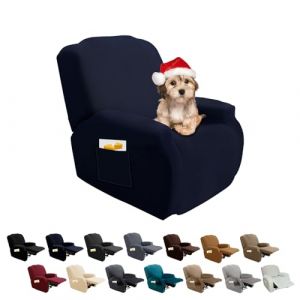 FIGOOO Housse de Fauteuil Relax 1 Place Housse de Fauteuil Extensible 4-Pièce Couverture de Fauteuil Inclinable Relax avec Poche Latérale Universel Lavable Housse de Fauteuil de Massage,Bleu Marine (FIGOOO, neuf)