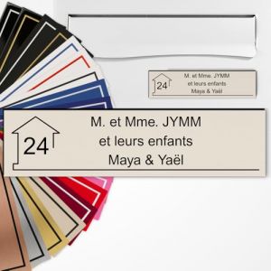 Plaque Boîte aux Lettres Personnalisée 10x2,5 cm adhésive en PVC – Gravure Laser – 22 Couleurs – Avec ou Sans Motif (Sable texte noir) (Nice Marketing Digital, neuf)