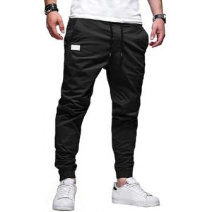 PADOLA Pantalon Cargo Homme Coton Pantalons de Travail Taille Elastique Chino Pantalon avec Multipoches Slim Fit Cordon de Serrage Uni Pantalons Jogging (Noir, XL) (Chaos World Apparel, neuf)