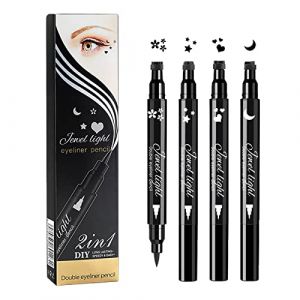 Eyeliner Imperméable 4PCS Eyeliner Liquide et Stylo Tampon Longue Durée Eye-liner Liquide en Forme Tampon de Maquillage à Double Tête étoile Lune Fleur Cœur pour Décoration des Yeux (Tigrbone, neuf)