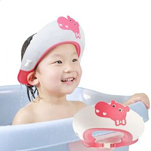 FUSACONY Visière de Bain Enfant,Casquette de Bain Bébé,Chapeau Douche pour les enfants de 0 à 9 ans,Réglable Visière Bonnets de Bain Protégez les Yeux et Oreilles des Enfants(Hippopotame Rose) (Lihehe, neuf)