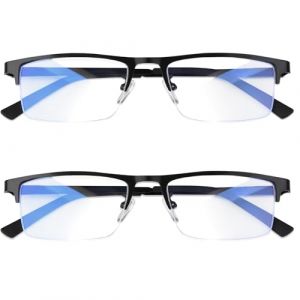 Xnourney 2pcs lunettes Anti Lumiere Bleue, lunette de lecture femme homme, Lunettes D'ordinateur Anti-Fatigue, Filtre UV Demi-cadre en métal Lunette de Repos, Lunettes Lumiere Bleue pour Homme Femme (Xnourney EU, neuf)