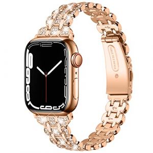 Bracelet Remplacement pour Apple Watch, Bracelet en acier inoxydable bracelet femme Bijoux für Apple Watch 42mm/44mm/45mm/49mm iWatch SE(2)/9/8/7/6/5/4/3/2/1&Ultra Séries (FLEUR-ROSE, 38/40/41MM) (GOBY, neuf)
