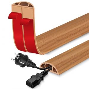 Passage de Cable au Sol adh&eacute;sif goulotte Passe Cable Flexible en PVC pour la Management Bureau de Sol (Bois Brun, 30mm&times;1m) (Lefunom-eu, neuf)