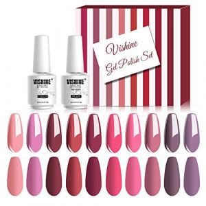 Vishine Lot de 12 Vernis Semi permanent Vernis &agrave; Ongles 10 Couleurs Rose Pink Rouge UV LED Gel Soak Off avec Base Top Coat Manicure Classique 8ml (ChicChicYou, neuf)