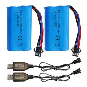 ZYGY 2PCS 7.4V 600mah 2S Batterie au Lithium avec Prise SM-3P et 2PCS câble de Charge USB pour DE82 TK3086B G20601 RC Jouet RC VoitureTK-3082B Cascadeur Batterie de Voiture (Yihongtong technology, neuf)