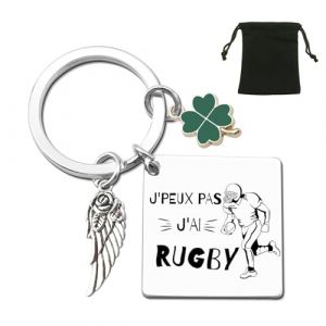 ZYMGUO Porte-Cl&eacute;s Sportif avec Breloque Aile d'Ange, Tr&egrave;fle Vert et Pendentif D&eacute;coratif, Cadeau Original pour Fans de Moto, Basket, Rugby, avec Pochette Noire (j'ai rugby) (zhejiangdingnuowangluogongchengyouxiangongsi, neuf)
