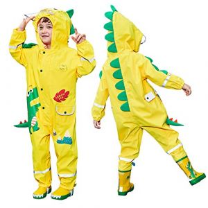 JinBei Enfant Imperm&eacute;able &agrave; Capuche Combinaison de Pluie Gar&ccedil;on Manteau Veste Pantalon 3D Dinosaure Jaune Anim&eacute; Cape L&eacute;ger Rayure R&eacute;fl&eacute;chissante R&eacute;tro Randonn&eacute;e Outdoor Imperm&eacute;ables 2-4 Ans (JinBei, neuf)