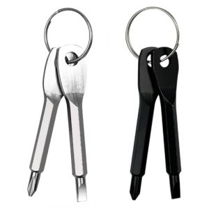 JUKOTA 2 paires Clés de Tournevis de Poche, Tournevis Porte-Clés, Mini-Tournevis, Ensemble de Porte-Clés, Tournevis à Tête Plate et Cruciforme, Matériel en Acier Moulé de Précision (Noir, Argent) (CAR PARTS FOR ALL, neuf)